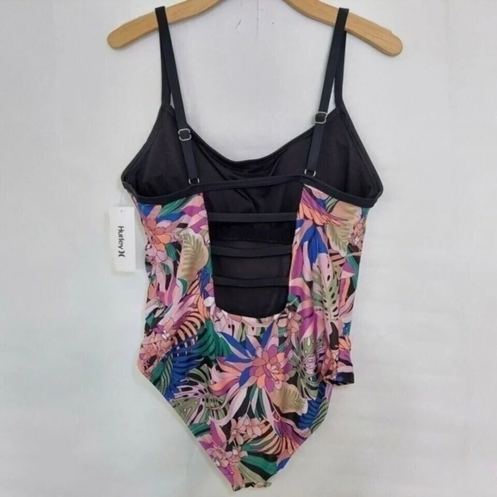 Hurley One Piece Swimsuit Women Plus‎ 1X Tropical Cage Back Hawaiian Beachwear